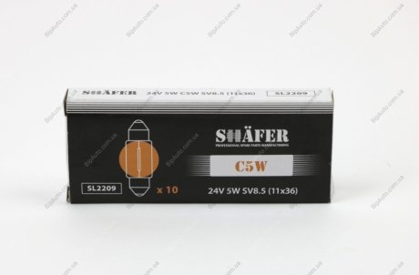 Лампа розжарювання 24V 5W C5W SV8.5 (11x36) (картонна упаковка по 10шт) SHAFER SL2209 (фото 1)