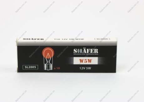 Лампа розжарювання 12V 5W W5W (картонна упаковка по 10шт) SHAFER SL2005 (фото 1)
