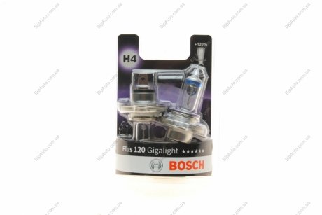 Лампа розжарювання H4 12V 60/55W P43t Plus 120 Gigalight (компл) BOSCH 1987301425