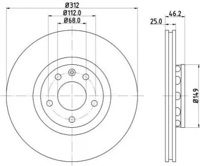 Диск гальмівний з покриттям PRO; передн. Hella pagid 8DD 355 107-521
