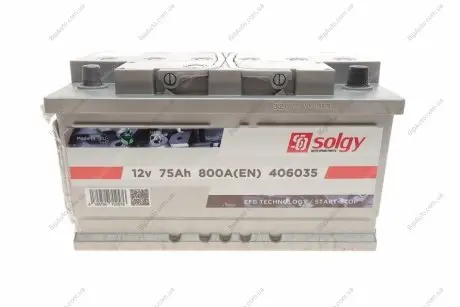 Акумуляторна батарея 75Ah/800A (315x175x175/+R/B13) (Start-Stop EFB) SOLGY 406035
