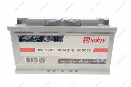 Акумуляторна батарея 92Ah/900A (315x175x190/+R/B13) (Start-Stop AGM) SOLGY 406032