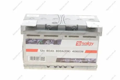 Акумуляторна батарея 80Ah/800A (315x175x190/+R/B13) (Start-Stop EFB) SOLGY 406036