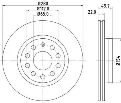 HELLA PRO HIGH CARBON AUDI диск гальмівний перед.(280x22) (вентил.) A3 03- VW Golf V, Caddy 04- Hella pagid 8DD 355 127-991