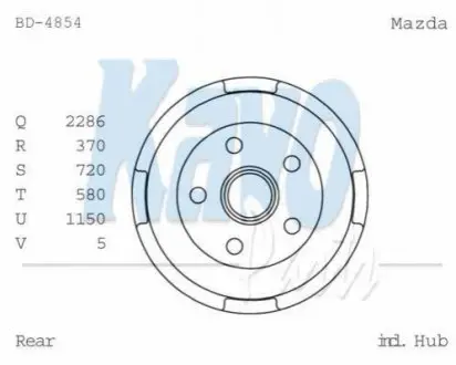 PARTS MAZDA Гальмівний барабан 626 III Hatchback (GD) 2.0 D 87-91 PARTS KAVO BD-4854