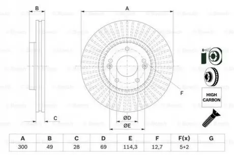 Диск гальмівний передній BOSCH 0986479F19