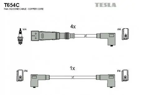 Кабель запалювання к-кт Seat,VW 83-00 1,3 TESLA T654C