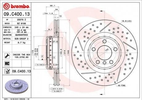 Гальмівний диск BREMBO 09.C400.13 (фото 1)