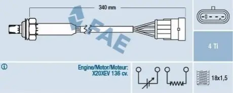 Лямбда-зонд (кількість дротів 4, 340мм) OPEL OMEGA B 2.0 03.94-09.99 FAE 77300