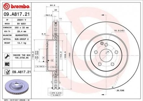Гальмівний диск BREMBO 09.A817.21 (фото 1)