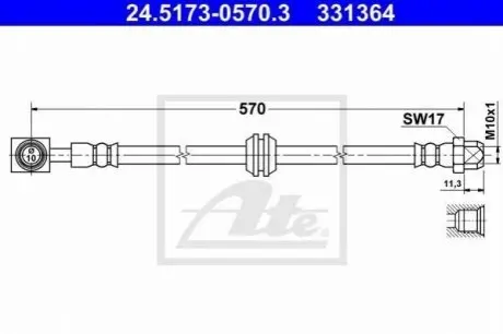 Шланг гальмівний MINI COOPER 03- /L+P/ ATE 24517305703