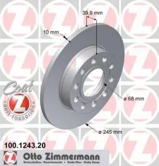 Диск гальмівний (задній) Audi A4 00-04 (245х10) (з покриттям) (повний) ZIMMERMANN 100.1243.20