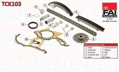 AUTOPARTS (Верхній)К-кт ланцюга ГРМ Opel Astra G 2.2DTI 02-/Omega B 2.0 DTI 97-/Vectra B 96- (з шестернями) FAI TCK103