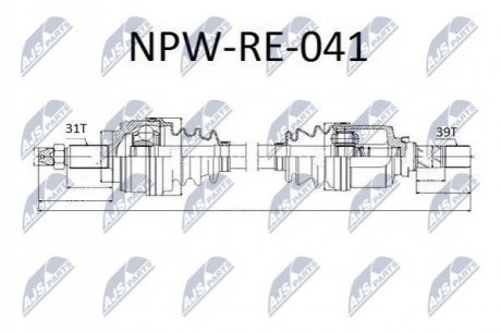 Піввісь ліва Renault Master 2.3dCi 10- (L:743/A:31/D:39) Nty NPW-RE-041 (фото 1)