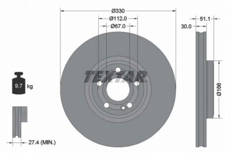 Диск гальмівний (передній) MB A-class (W177)/B-class (W245) 18- (330x30) PRO+ TEXTAR 92323305