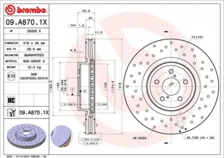 Гальмівний диск BREMBO 09.A870.1X (фото 1)