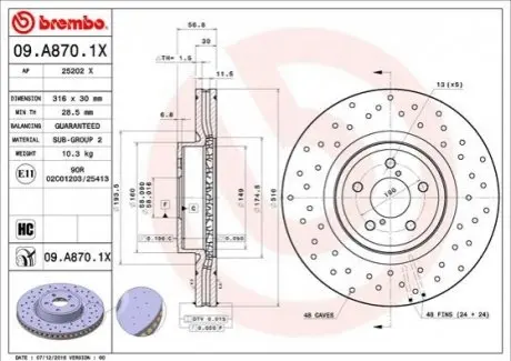 Гальмівний диск BREMBO 09.A870.1X