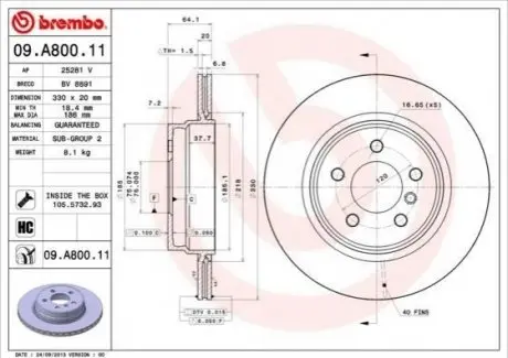 Гальмівний диск BREMBO 09.A800.11