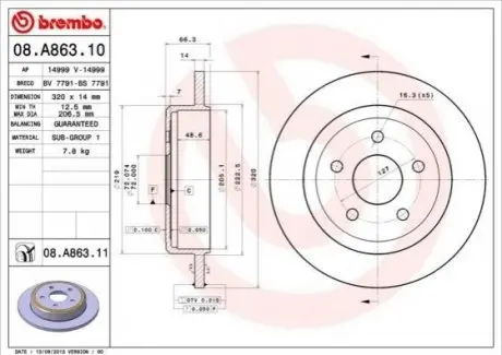 Гальмівний диск BREMBO 08.A863.10