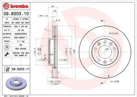 Гальмівний диск пер. Jumper I/Boxer 94-/508 I 10- (283x48mm) BREMBO 09.8303.11