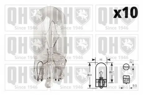 Автолампа W3W 12V 3W W2.1x9.5d QH QUINTON HAZELL QBL504 (фото 1)