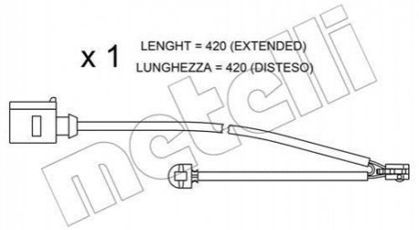Датчик зносу гальмівних колодок (передніх) VW Touareg 02-10/ Audi Q7 06-15 (L=420mm) Metelli SU.217