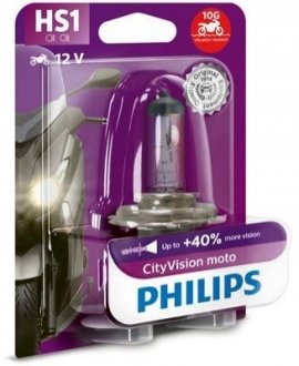 Автолампа HS1 CityVision moto+40% 12V 35/35W PX43t (блистер 1шт) PHILIPS 12636CTVBW