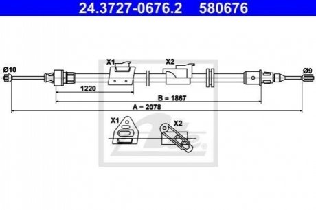 Трос ручника (L) Ford Mondeo/Galaxy 06-15 (L=2078) ATE 24.3727-0676.2 (фото 1)