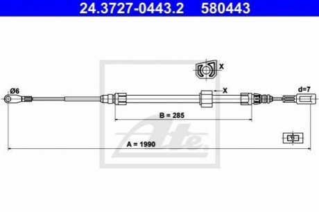 Трос ручника (центральний.передній) MB Sprinter (W901-904)/VW LT 28-46 96- (средняя база) (L=1990mm) ATE 24.3727-0443.2