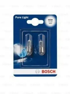Лампочка H6W Pure Light (упаковка-блістер, 2 шт, 12В, 6Вт, тип гнізда: BAX9S) 1 987 301 035 BOSCH 1987301035 (фото 1)
