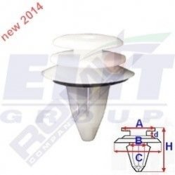 Кліпса обивки дв. (к-т:10 шт) размер:A= 13,9mm/B = 8mm/C = 18,1mm/d = 2mm/H = 20,6mm ELIT C60632