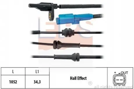 Датчик ABS передн. С3 ||, C3 Picasso, C4 Cactus, DS3 EPS 1.960.025 (фото 1)