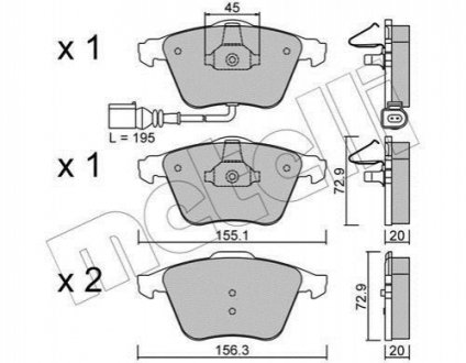 Колодки гальмівні (передні) Audi A3/TT/VW Golf VI/Scirocco III 08-14 (+датчик) Metelli 22-0549-4 (фото 1)