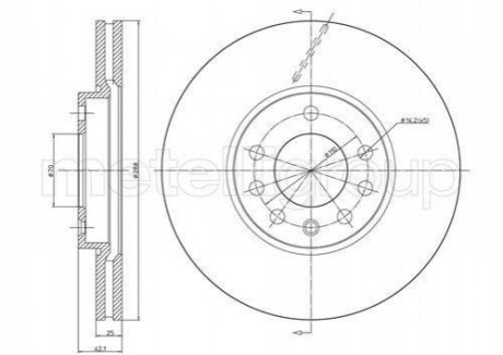 Диск гальмівний (передній) Opel Vectra B 95-03/Saab 900 93-02 (288x25) Metelli 23-0605C