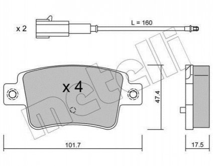 Колодки гальмівні (задні) Fiat Punto 08- (+датчик) Metelli 22-0705-1 (фото 1)