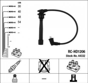 Комплект ізольованих проводів для свічок запалення RC-HD1206 NGK 44332