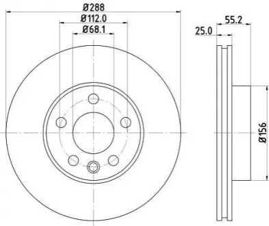 HELLA PRO Диск гальмівний перед. (вентил.) VW Sharan 95- FORD Galaxy SEAT (288*25) Hella pagid 8DD 355 104-481