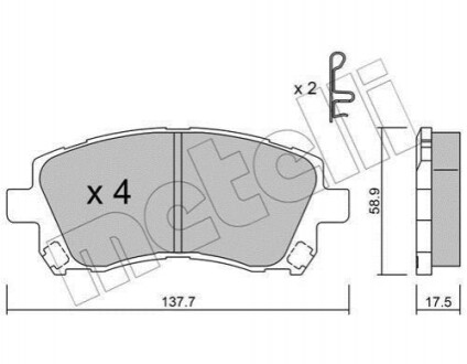 Колодки гальмівні (передні) Subaru Forester/Outback 97-03/Impreza 92-/Legacy 89-03 Metelli 22-0296-0 (фото 1)