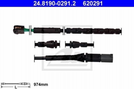 Датчик зносу гальмівних колодок (передніх) BMW X5 (E70)/X6 (E71/E72) 08-14 (L=974mm) ATE 24.8190-0291.2