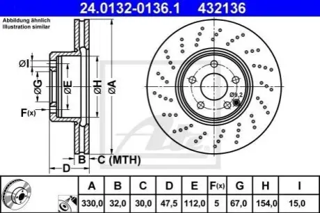 Диск гальмівний (передній) MB E-class (W211/S211) 03-09 (330x32) ATE 24.0132-0136.1 (фото 1)