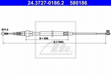 Трос ручника (задній) VW Touran 03-10 (1563mm) ATE 24.3727-0186.2 (фото 1)