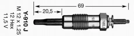Свічка розжарювання Fiat Ducato 2.5D 94-02 (M12x1.25) 11V (Y-910J) NGK 3617