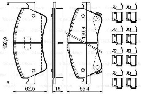 Колодки гальмівні (передні) Toyota Avensis/Verso 08-18/Auris 06-15 (з прижимною пластиною) 0 986 494 932 BOSCH 0986494932