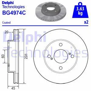 SUZUKI Гальмівний диск передн. IGNIS III 1.2 16- Delphi BG4974C (фото 1)