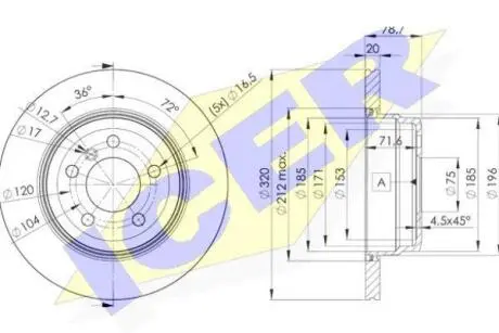 Диск гальмівний (задній) BMW X5 (E70) 06-13/X6 (E71/E72) 07-14 (320x20) (з покриттям) (вентильований) ICER 78BD1970-2
