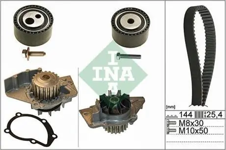 Комплект ГРМ + помпа Citroen Jumpy 2.0HDi (144x25.4) помпа 538 0008 10 INA 530 0474 30