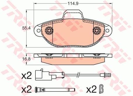 Комплект гальмівних колодок передн (з комплектуючими), FIAT PANDA, PUNTO, SEICENTO / 600 FORD KA 0.9/1.1/1.2 11.97- TRW GDB2041
