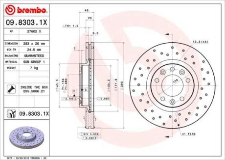 Гальмівний диск пер. Jumper I/Boxer 94-/508 10- (283x48mm) BREMBO 09.8303.1X