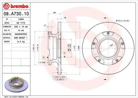 Гальмівний диск зад. Transit 06- (280x69mm) BREMBO 08.A730.10