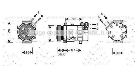 AVA CITROEN Компресор кондиціонера BERLINGO 1.6 05-, C5 I 2.0 01-, C8 2.0, 2.2 02-, FIAT, LANCIA, PEUGEOT AVA AVA COOLING CNAK238 (фото 1)
